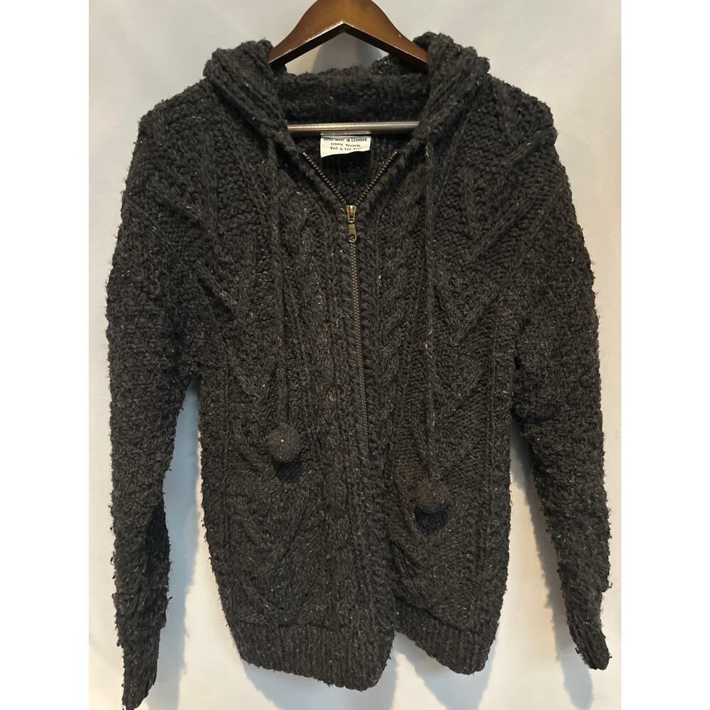 Women’s Handmade black wool zip up hooded sweater size Medium